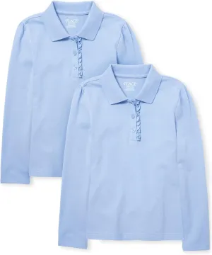 The Children's Place Girls' Multipack Long Sleeve Ruffle Pique Polos