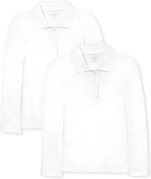 The Children's Place Girls' Multipack Long Sleeve Ruffle Pique Polos