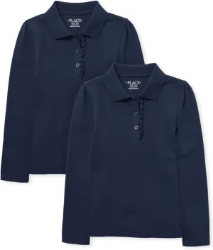 The Children's Place Girls' Multipack Long Sleeve Ruffle Pique Polos