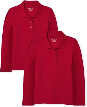 The Children's Place Girls' Multipack Long Sleeve Ruffle Pique Polos