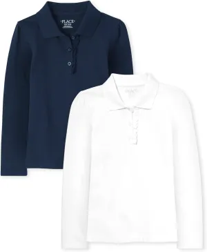 The Children's Place Girls' Multipack Long Sleeve Ruffle Pique Polos