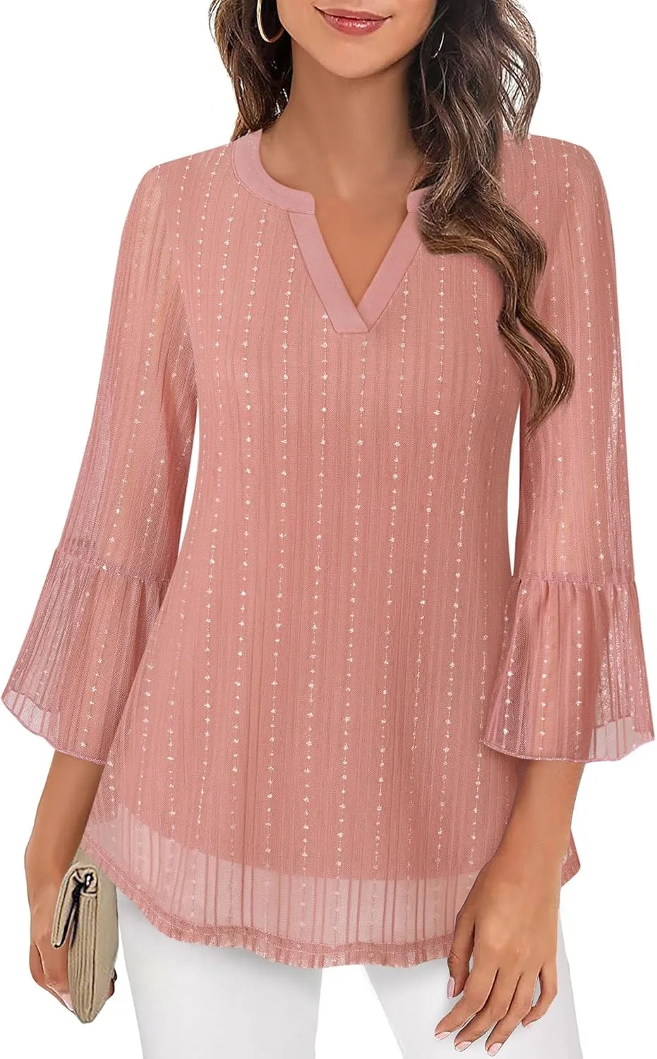 Timeson Women's 3/4 Sleeve Tops and Blouses V Neck Business Casual Shirts Dressy Tunics