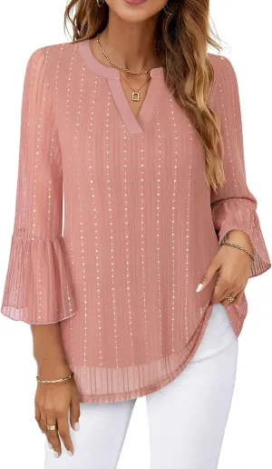 Timeson Women's 3/4 Sleeve Tops and Blouses V Neck Business Casual Shirts Dressy Tunics