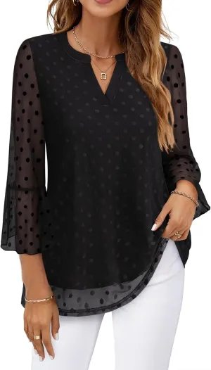 Timeson Women's 3/4 Sleeve Tops and Blouses V Neck Business Casual Shirts Dressy Tunics
