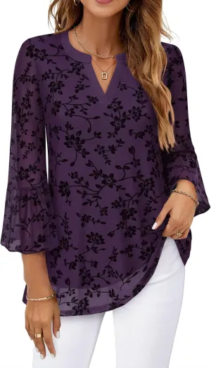 Timeson Women's 3/4 Sleeve Tops and Blouses V Neck Business Casual Shirts Dressy Tunics