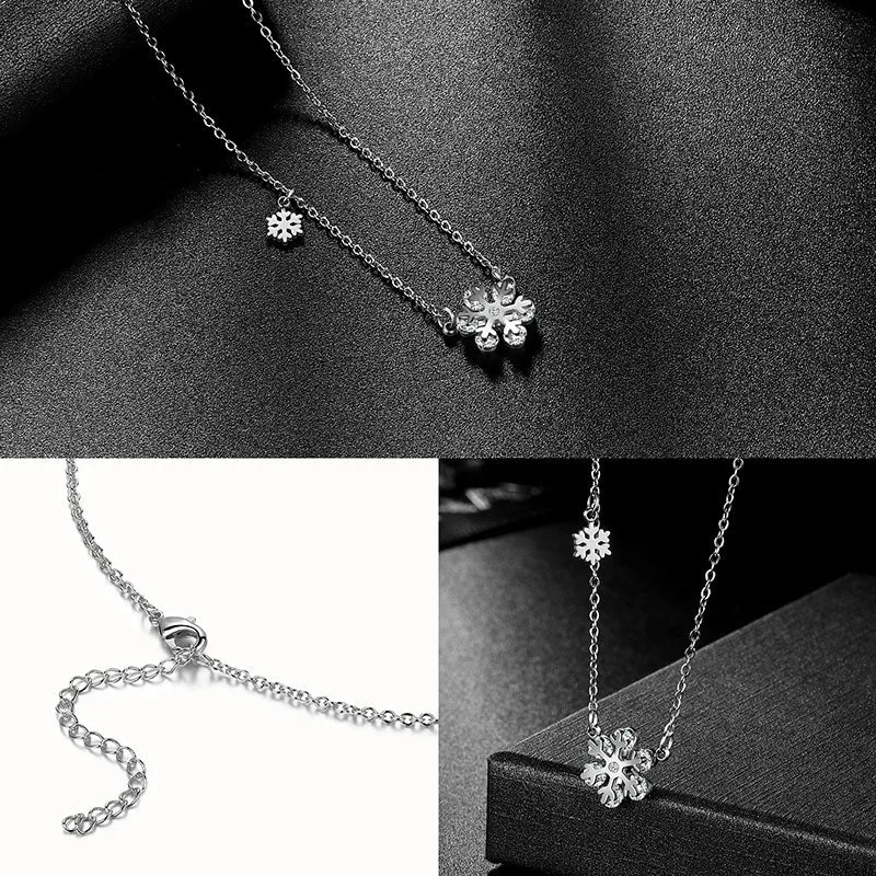 Tokyo Mart Snowflake Necklace for Women Girls Christmas Gift Jewelry Stainless Steel
