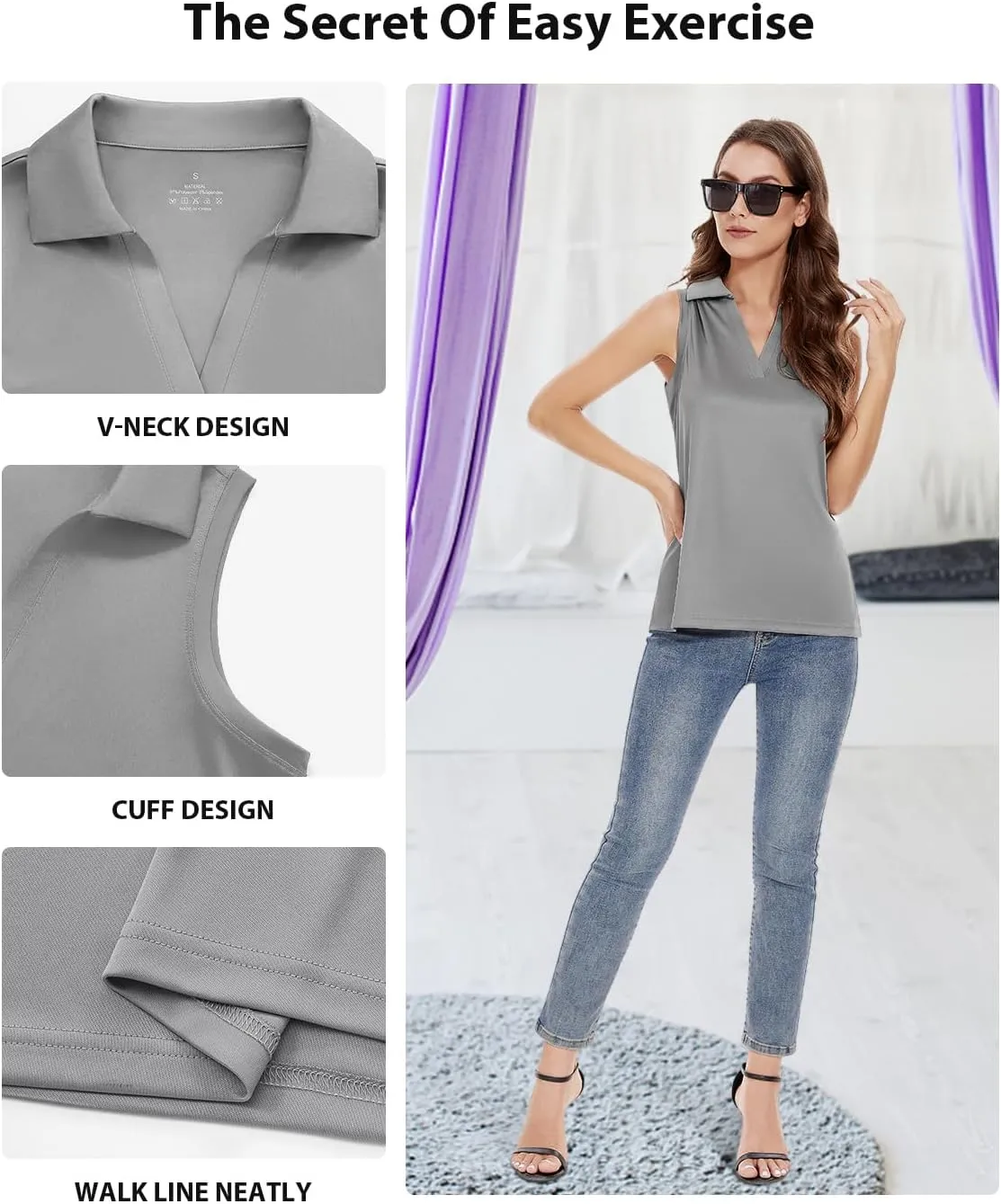 Ullnoy Women's Lightweight Polos Tops Sleeveless Golf Polo Shirt for Women Moisture Wicking Activewear Polos Tops Pack