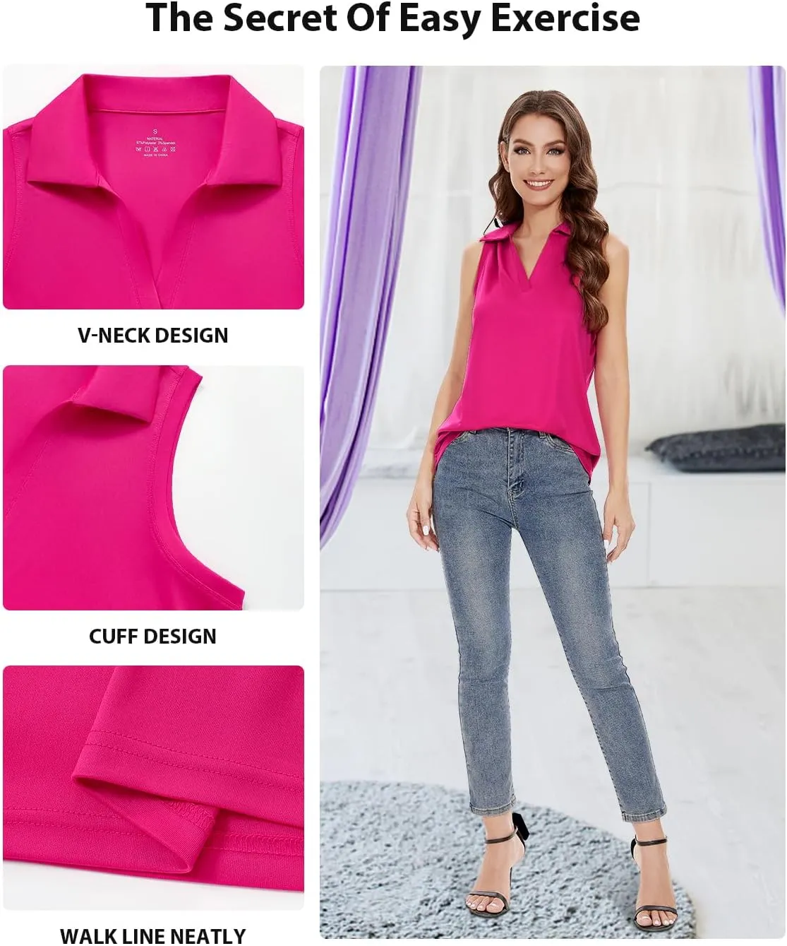 Ullnoy Women's Lightweight Polos Tops Sleeveless Golf Polo Shirt for Women Moisture Wicking Activewear Polos Tops Pack
