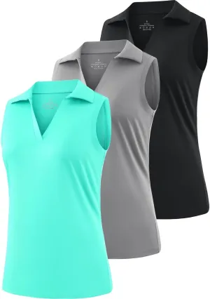 Ullnoy Women's Lightweight Polos Tops Sleeveless Golf Polo Shirt for Women Moisture Wicking Activewear Polos Tops Pack