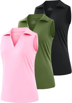 Ullnoy Women's Lightweight Polos Tops Sleeveless Golf Polo Shirt for Women Moisture Wicking Activewear Polos Tops Pack