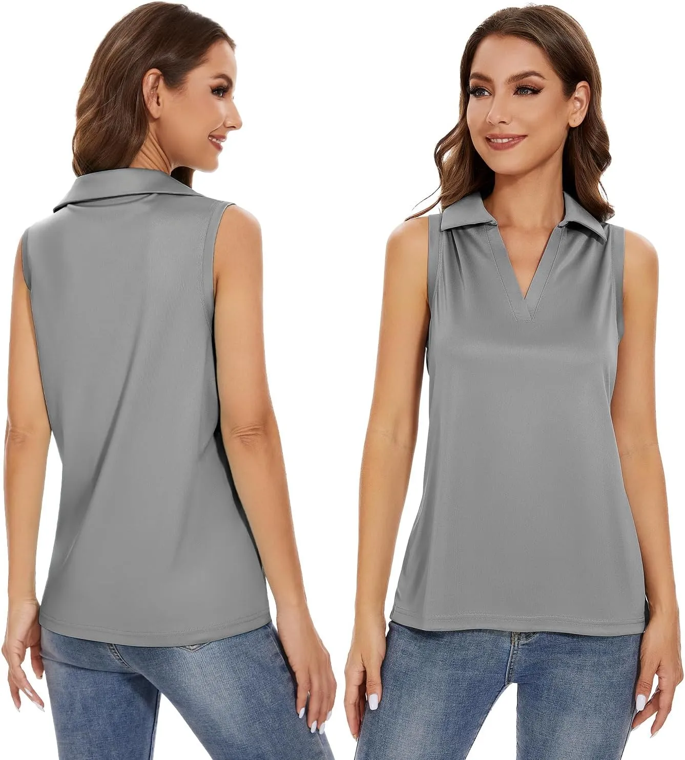Ullnoy Women's Lightweight Polos Tops Sleeveless Golf Polo Shirt for Women Moisture Wicking Activewear Polos Tops Pack