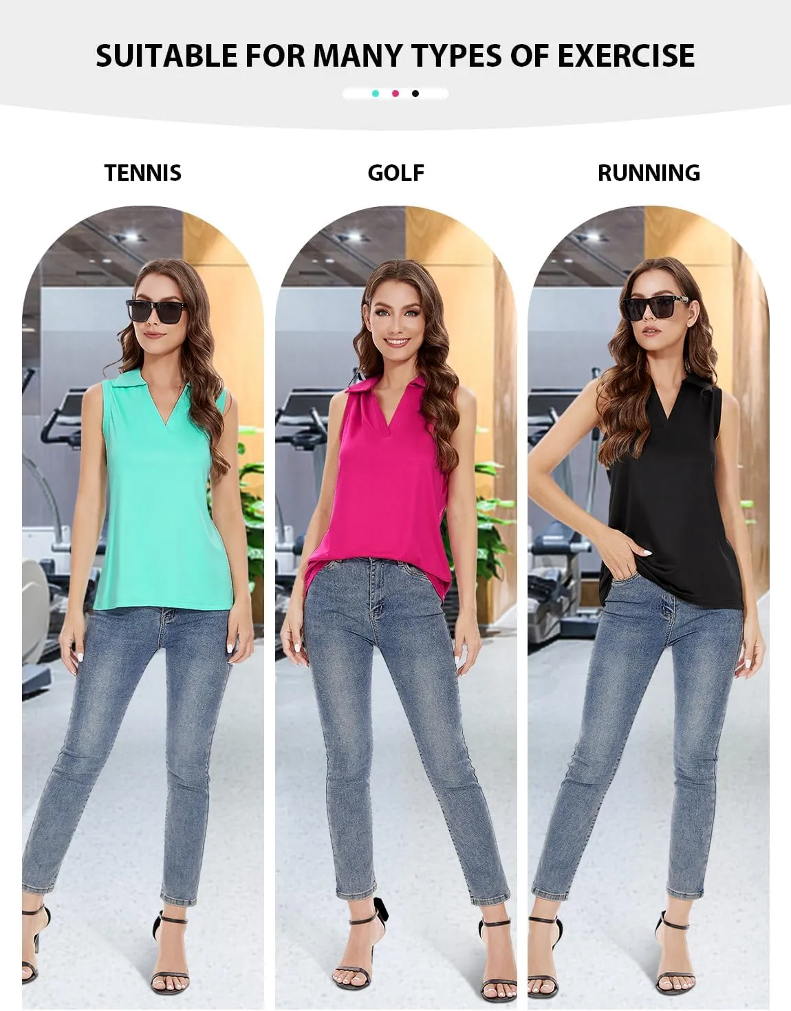 Ullnoy Women's Lightweight Polos Tops Sleeveless Golf Polo Shirt for Women Moisture Wicking Activewear Polos Tops Pack