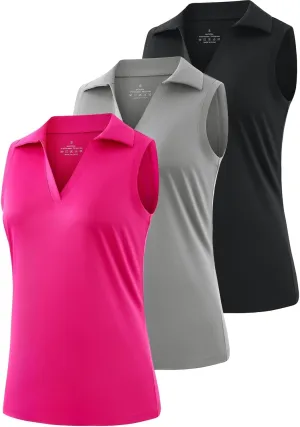 Ullnoy Women's Lightweight Polos Tops Sleeveless Golf Polo Shirt for Women Moisture Wicking Activewear Polos Tops Pack