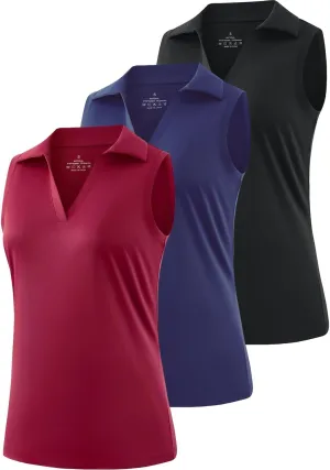 Ullnoy Women's Lightweight Polos Tops Sleeveless Golf Polo Shirt for Women Moisture Wicking Activewear Polos Tops Pack