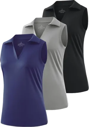 Ullnoy Women's Lightweight Polos Tops Sleeveless Golf Polo Shirt for Women Moisture Wicking Activewear Polos Tops Pack