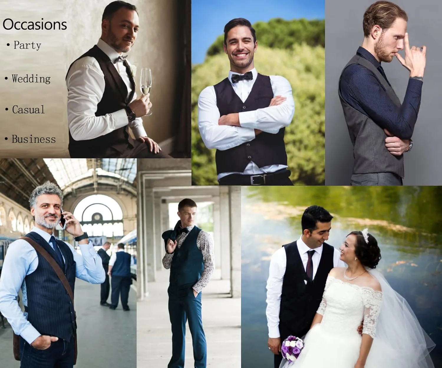 UNINUKOO Mens Suits 2 Piece Formal Suit Vest Pants with Tie Slim Fit Suits for Men Wedding Prom Tuxedo Dress Suit Set