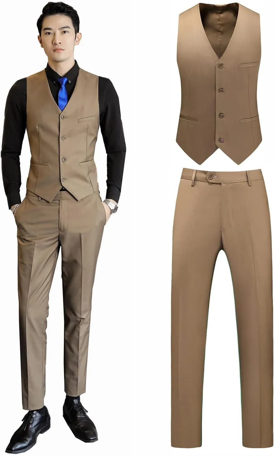UNINUKOO Mens Suits 2 Piece Formal Suit Vest Pants with Tie Slim Fit Suits for Men Wedding Prom Tuxedo Dress Suit Set