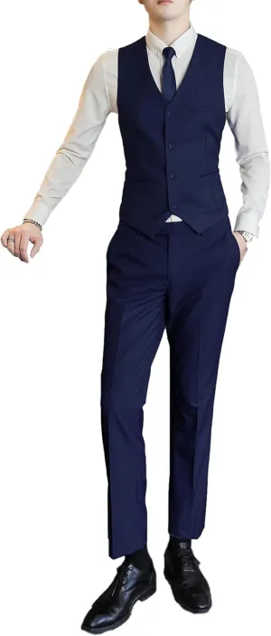 UNINUKOO Mens Suits 2 Piece Formal Suit Vest Pants with Tie Slim Fit Suits for Men Wedding Prom Tuxedo Dress Suit Set