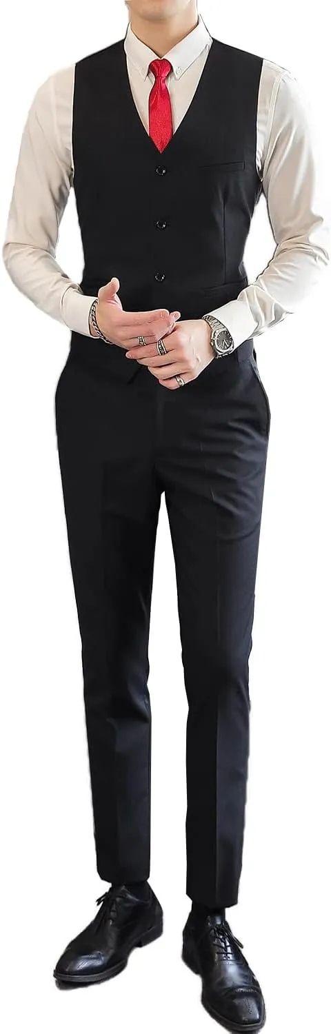 UNINUKOO Mens Suits 2 Piece Formal Suit Vest Pants with Tie Slim Fit Suits for Men Wedding Prom Tuxedo Dress Suit Set