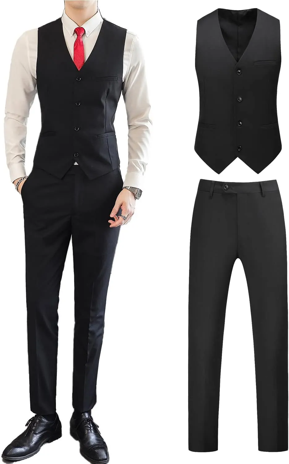 UNINUKOO Mens Suits 2 Piece Formal Suit Vest Pants with Tie Slim Fit Suits for Men Wedding Prom Tuxedo Dress Suit Set