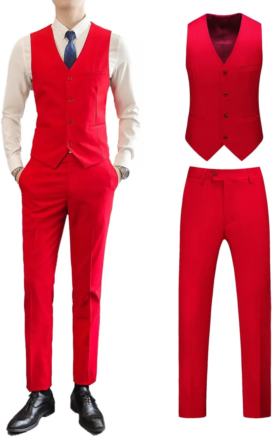 UNINUKOO Mens Suits 2 Piece Formal Suit Vest Pants with Tie Slim Fit Suits for Men Wedding Prom Tuxedo Dress Suit Set