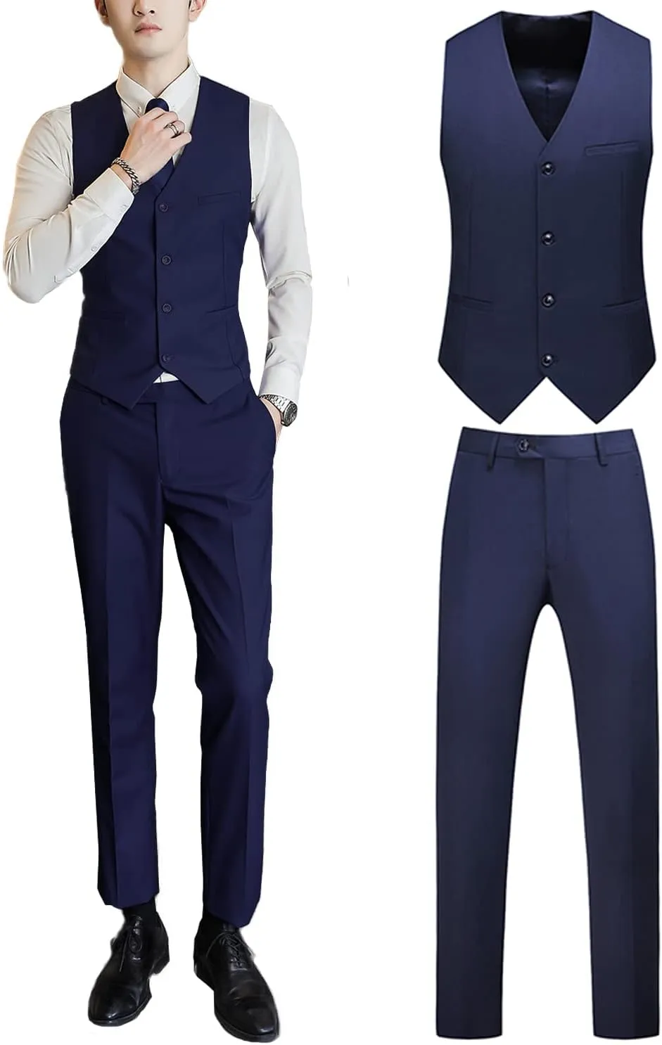 UNINUKOO Mens Suits 2 Piece Formal Suit Vest Pants with Tie Slim Fit Suits for Men Wedding Prom Tuxedo Dress Suit Set