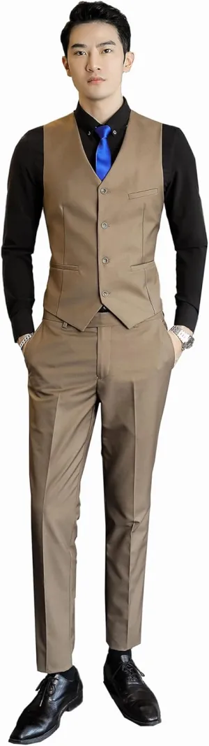 UNINUKOO Mens Suits 2 Piece Formal Suit Vest Pants with Tie Slim Fit Suits for Men Wedding Prom Tuxedo Dress Suit Set