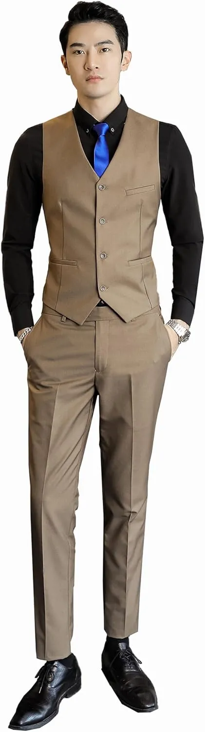 UNINUKOO Mens Suits 2 Piece Formal Suit Vest Pants with Tie Slim Fit Suits for Men Wedding Prom Tuxedo Dress Suit Set