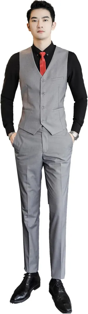 UNINUKOO Mens Suits 2 Piece Formal Suit Vest Pants with Tie Slim Fit Suits for Men Wedding Prom Tuxedo Dress Suit Set