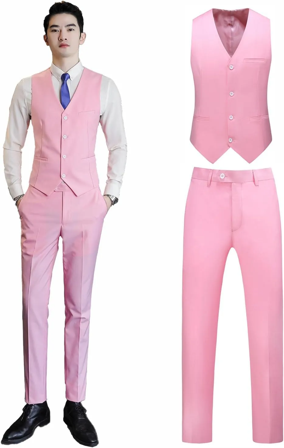 UNINUKOO Mens Suits 2 Piece Formal Suit Vest Pants with Tie Slim Fit Suits for Men Wedding Prom Tuxedo Dress Suit Set