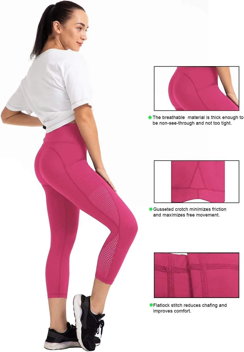 UURUN High Waisted Leggings for Women,Yoga Pants with Pockets, Tummy Control, Squat Proof, for Workout, Running