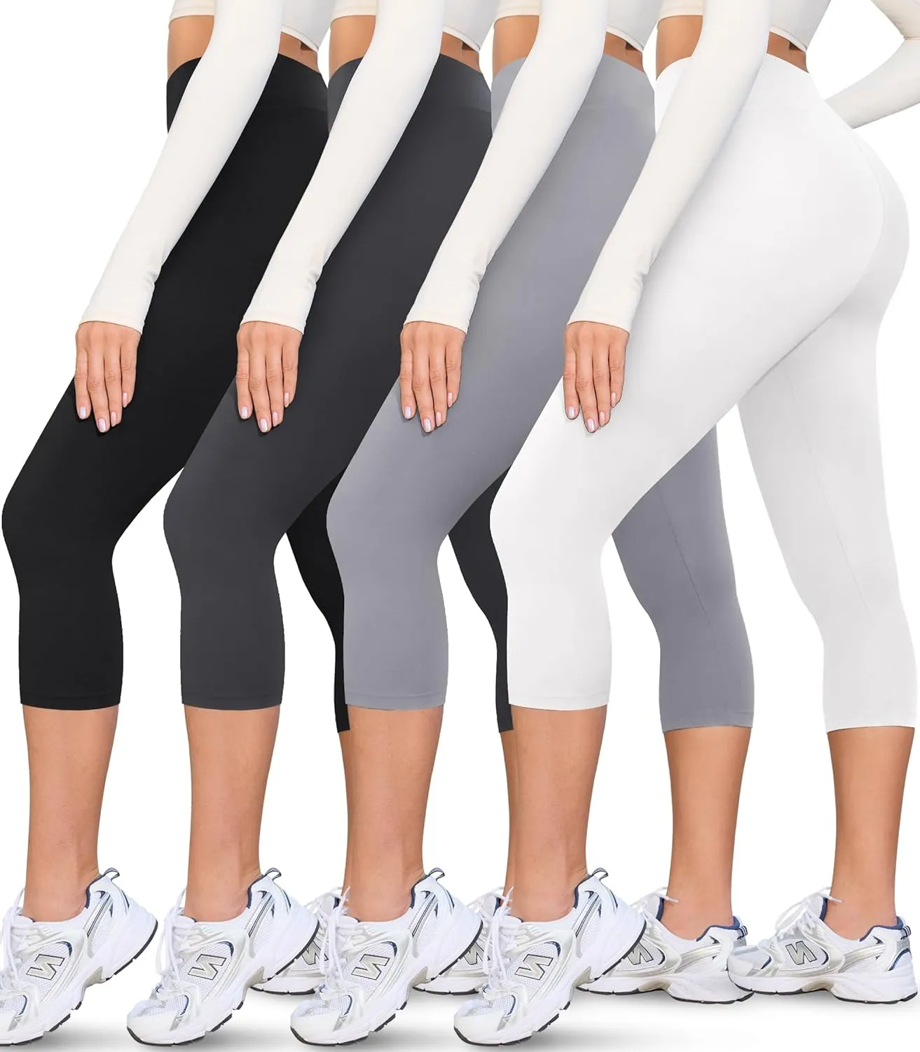 VALANDY Creamlush 4 Pack Capri Leggings for Women-High Waisted Stretchy Soft Yoga Lounge Pants(S-3XL)