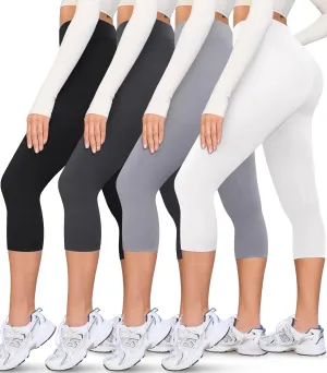 VALANDY Creamlush 4 Pack Capri Leggings for Women-High Waisted Stretchy Soft Yoga Lounge Pants(S-3XL)