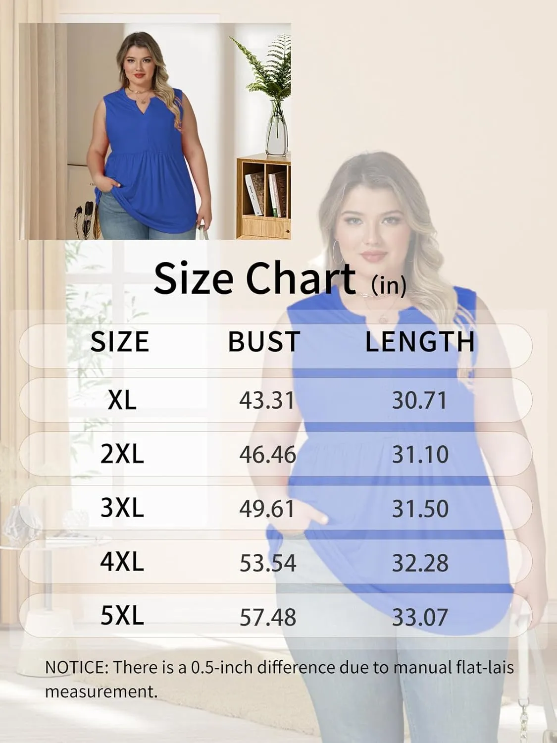 VISLILY Womens-Plus-Size-Sleeveless-Henley-Shirts Casual V Neck Summer Tank Tops Flowy Pleated Tunics Cute Buttons Up Blouses