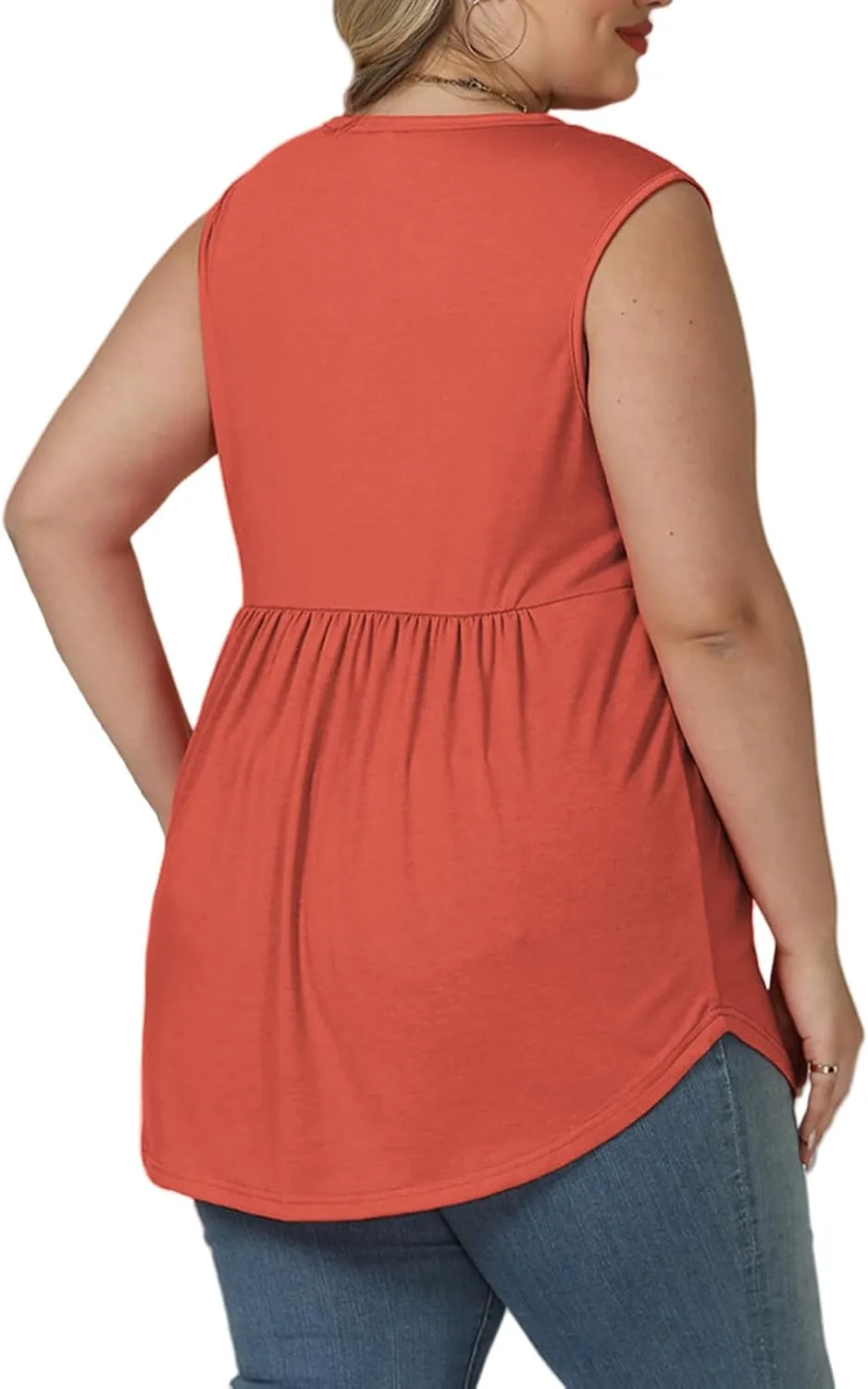 VISLILY Womens-Plus-Size-Sleeveless-Henley-Shirts Casual V Neck Summer Tank Tops Flowy Pleated Tunics Cute Buttons Up Blouses