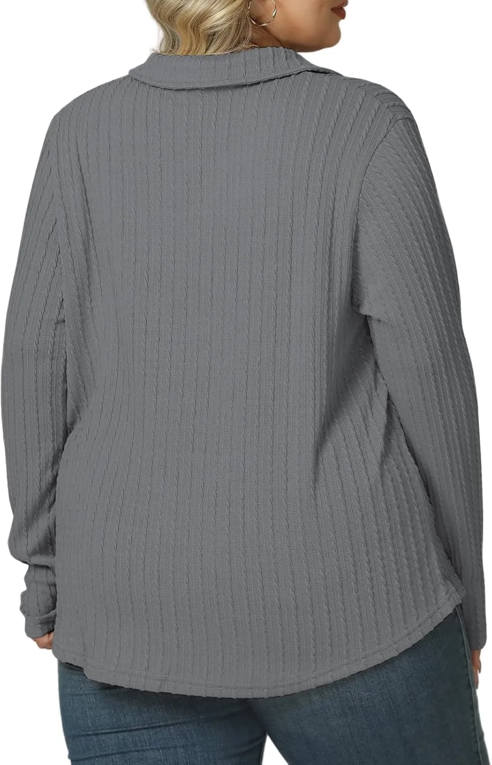 VISLILY Womens-Plus-Size-Tops-2025 Polo V Neck Shirts Lapel Collared Work Blouses Casual Long Sleeve Knit Tunics XL-5XL