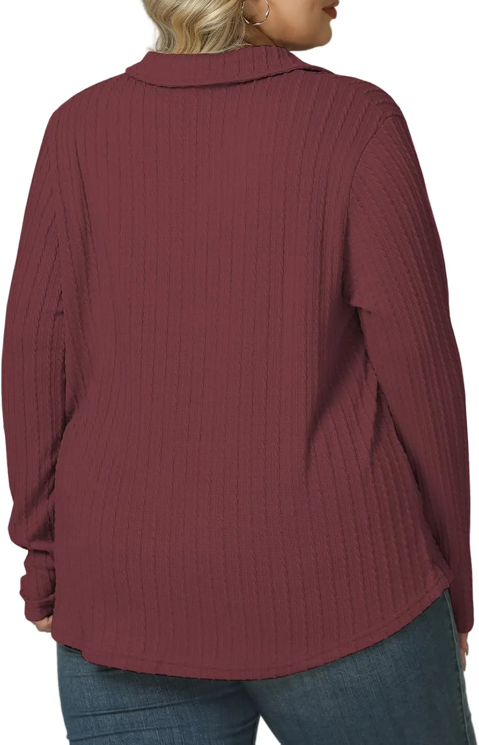 VISLILY Womens-Plus-Size-Tops-2025 Polo V Neck Shirts Lapel Collared Work Blouses Casual Long Sleeve Knit Tunics XL-5XL