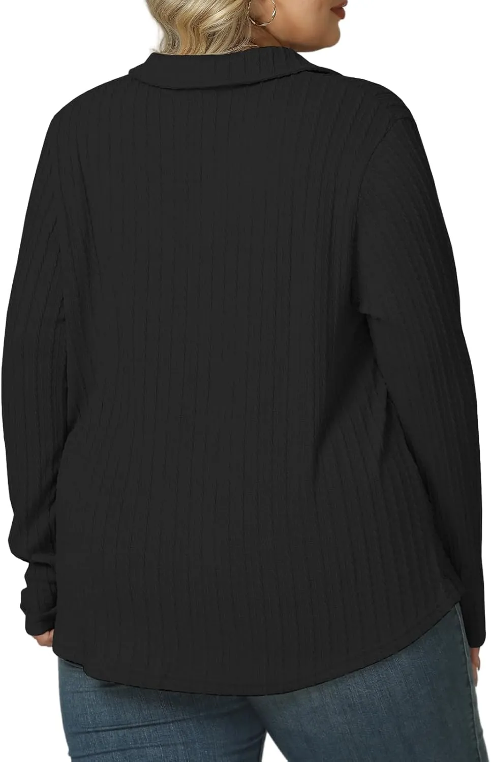 VISLILY Womens-Plus-Size-Tops-2025 Polo V Neck Shirts Lapel Collared Work Blouses Casual Long Sleeve Knit Tunics XL-5XL