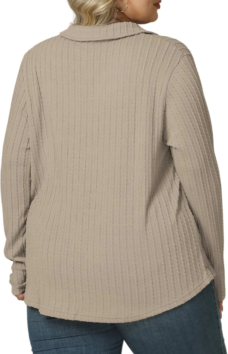 VISLILY Womens-Plus-Size-Tops-2025 Polo V Neck Shirts Lapel Collared Work Blouses Casual Long Sleeve Knit Tunics XL-5XL