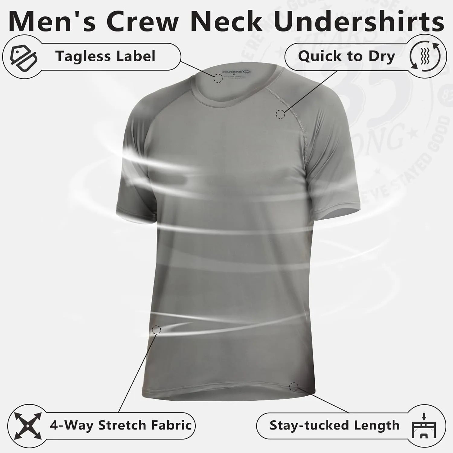 WOLVERINE Men's Undershirts Tagless Lightweight Soft T-Shirts Moisture-Wicking Crew Neck Tees for Men Short Sleeve, 3-Pack