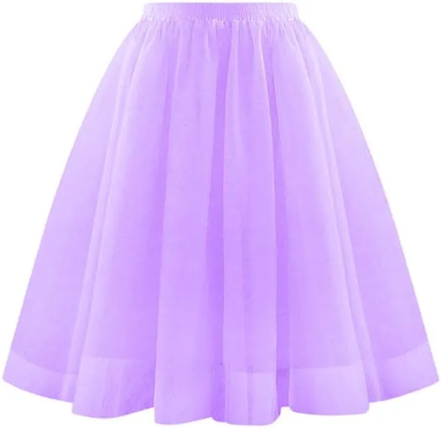 Women Knee Length Tutu Skirt A-line Pleated Tulle Skirts Princess Evening Gown Elastic Prom Wedding Party Skirt