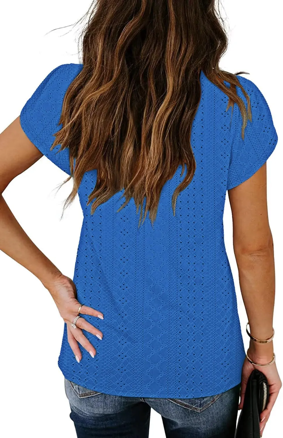 Women's Casual Dressy Short Petal Sleeve Shirts Pleated Fashion Front Key Hole Scoop Neck Floral Print Loose Fit Tops