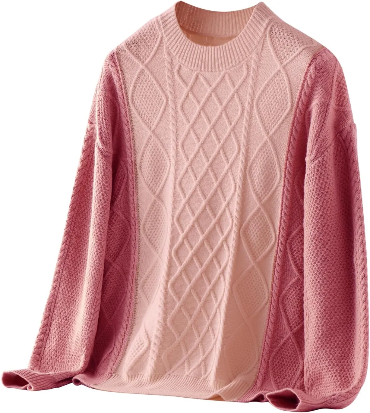 Women's Color Block Cable Knit Sweater  Crewneck Long Sleeve Pullover, Soft Textured Knitwear for Fall and Winter