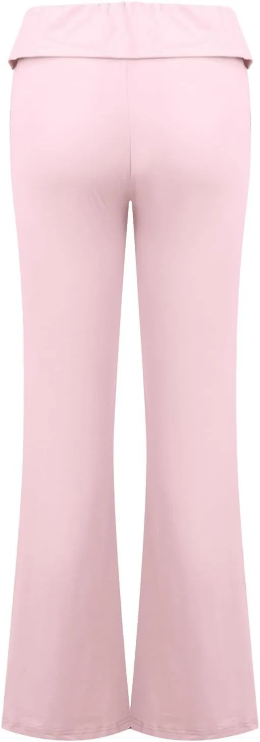 Womens Flare Leggings Fold Over Yoga Pants Y2K Low Rise Wide Leg Sweatpants Bell Bottom Buttery Soft Cotton Leggings