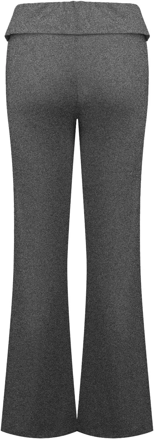Womens Flare Leggings Fold Over Yoga Pants Y2K Low Rise Wide Leg Sweatpants Bell Bottom Buttery Soft Cotton Leggings