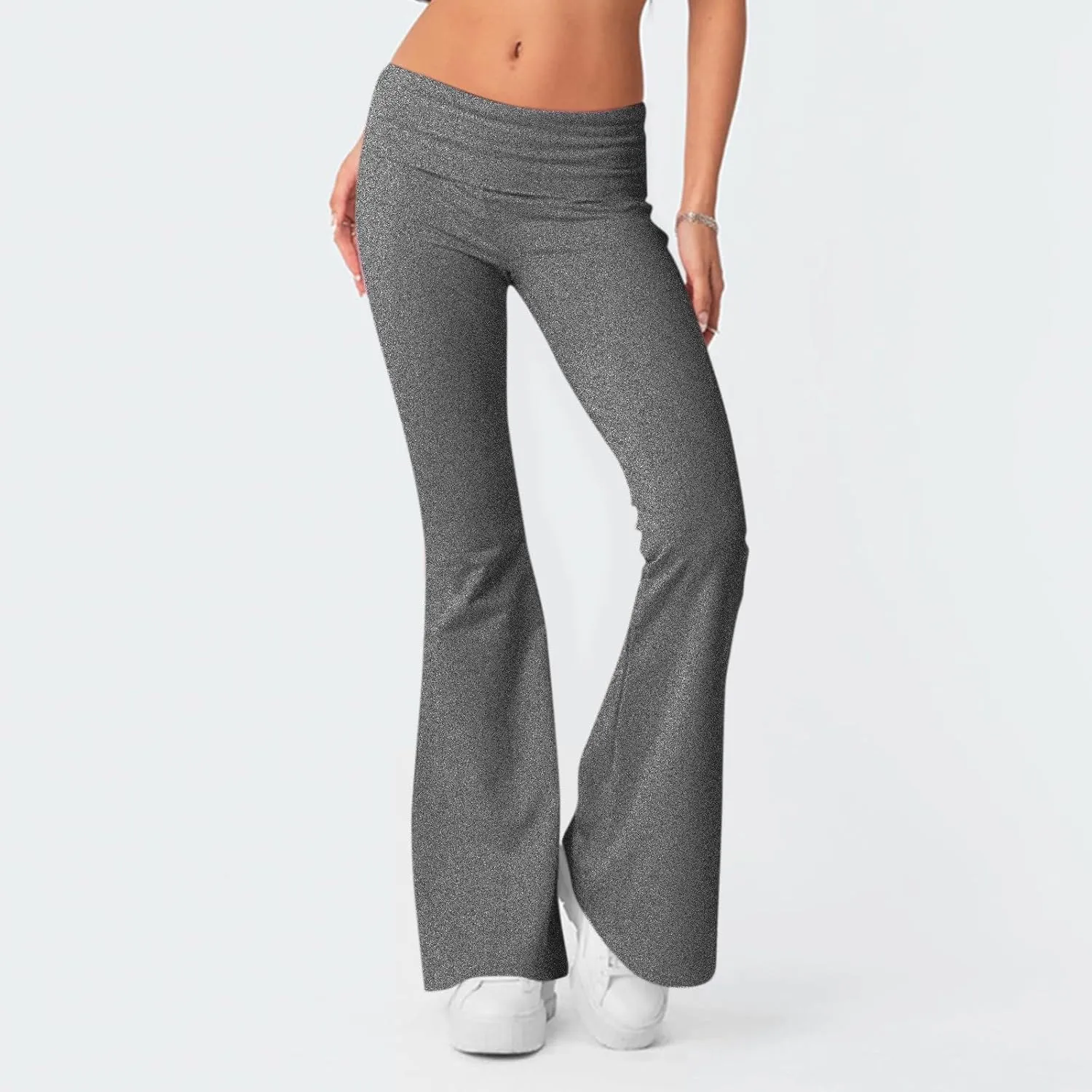 Womens Flare Leggings Fold Over Yoga Pants Y2K Low Rise Wide Leg Sweatpants Bell Bottom Buttery Soft Cotton Leggings