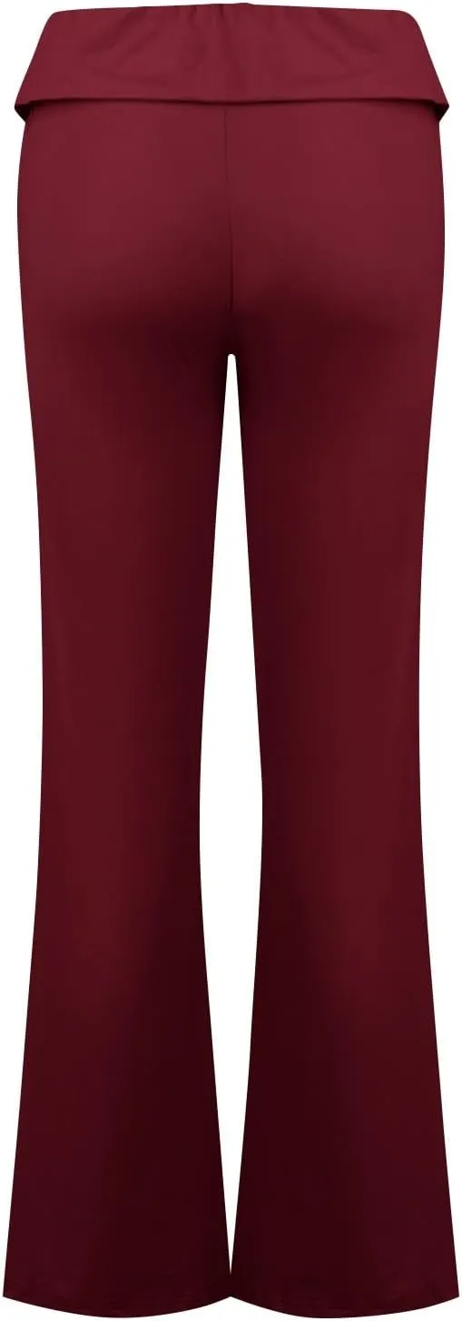 Womens Flare Leggings Fold Over Yoga Pants Y2K Low Rise Wide Leg Sweatpants Bell Bottom Buttery Soft Cotton Leggings