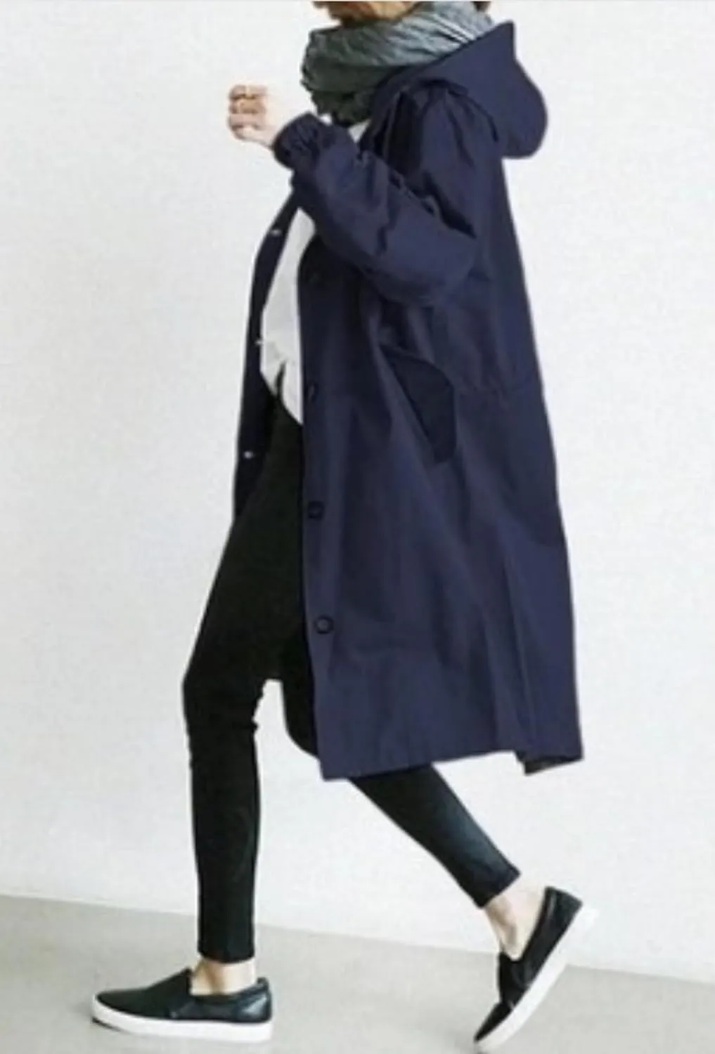 Women's Mid Length Trench Coat, Classic Lapel Windproof Single Breasted Hooded Trenchcoats Knee Length Coats for Women