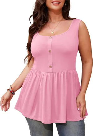 Womens Plus Size Summer Tank Tops Sleeveless Cute Flowy Babydoll T-Shirts Peplum Tunics
