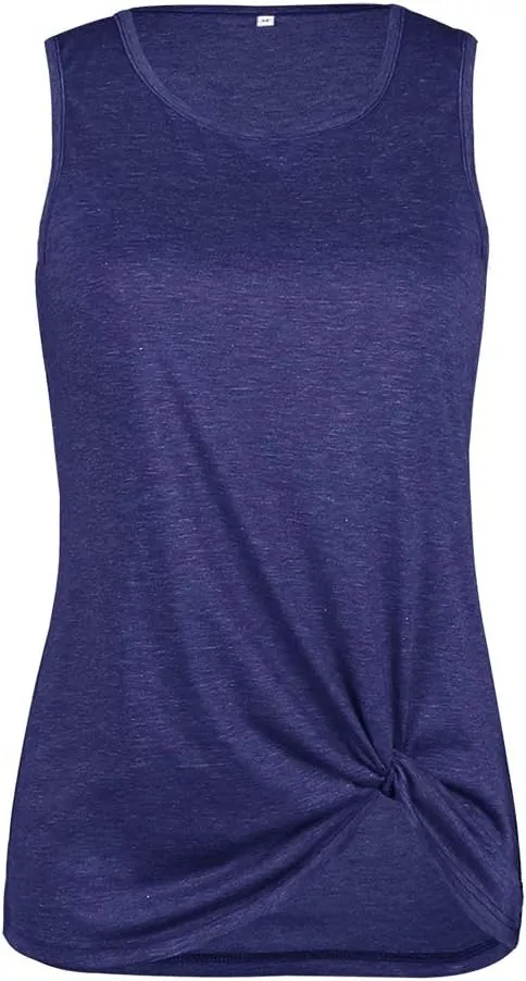 Womens Summer Tank Tops Twist Knot Casual Sleeveless Shirts Blouses Loose Fit Flowy Tunics Tops